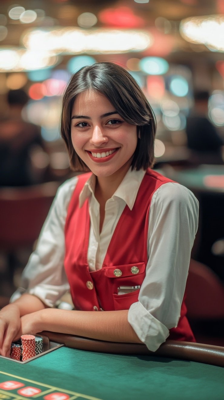 Tampilan studio live dealer halo bet dengan meja roulette multi-kamera